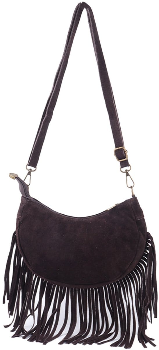 Giuliano Suede schoudertas Carice - Suede - Dames - Made in Italy - Koffie