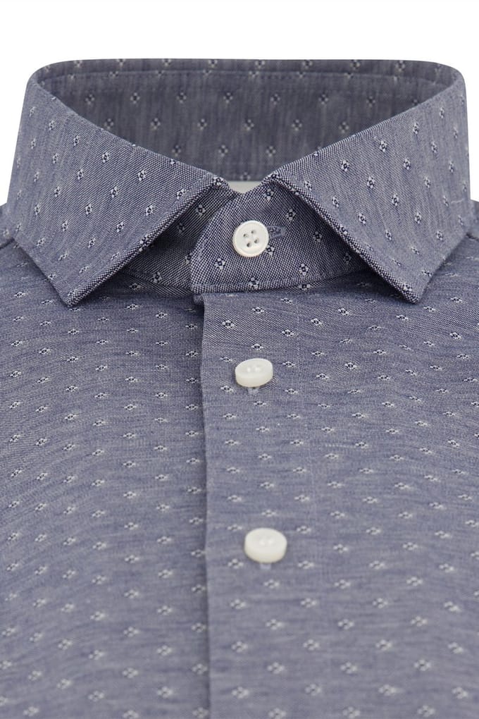 Katoenen Olymp overhemd geprint blauw body fit