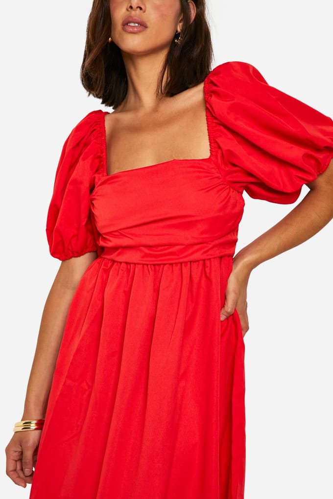 boohoo Dames Volume Puff Sleeve Midaxi Jurk | Rood | Maat: 36