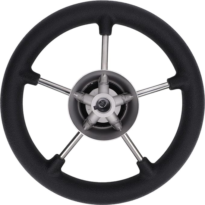 11 Inch Bootstuur 5 Spaken 25 Graden RVS Marine Stuurwiel met Middenkap gray