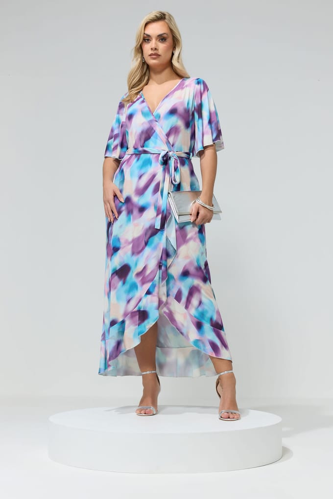 Yours London Vervaagd Paarse Wikkeljurk Met Ruches Size 46