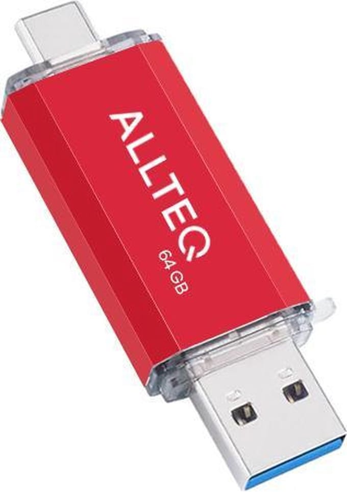 USB stick - Dual USB - USB C - 64 GB - Rood - Allteq
