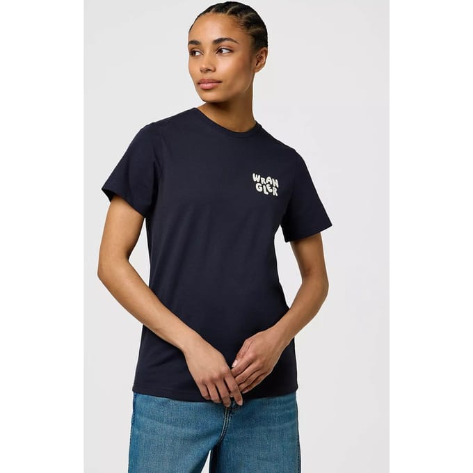 Wrangler Sign Off Tee Dark Navy Blue Größe: M | Hemden Outlet | Damen | Blau