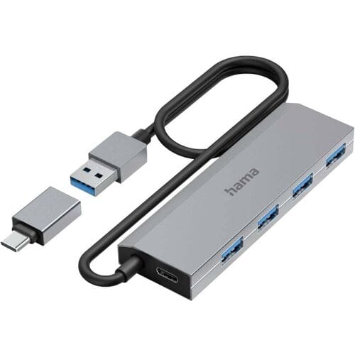 Hama 00200138 USB-hub 4 poorten USB-A USB 3.2 Gen1 5 GBit/s Met USB-C stekker Grijs