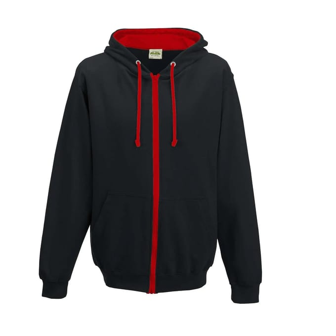 Just Hoods Varsity Zoodie JH053 - JET BLACK/FIRE RED - M