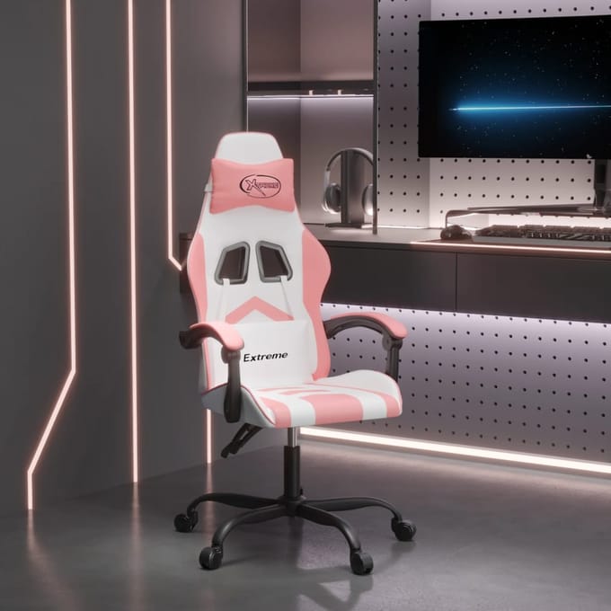 vidaXL - Gamestoel - draaibaar - kunstleer - wit - en - roze