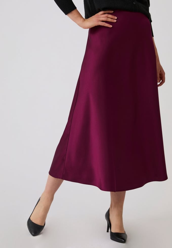 Damart - Lange satijnen rok - Dames - Rood - 52
