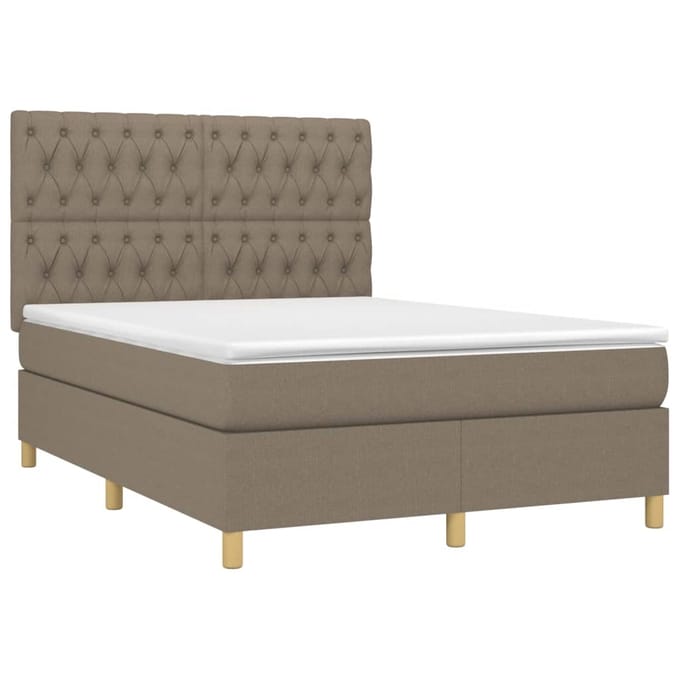 vidaXL - Boxspring - met - matras - en - LED - stof - taupe - 140x200 - cm
