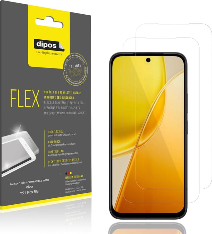 dipos – 2x Beschermfolie geschikt voor Vivo Y51 Pro 5G | 3D Full Cover Screenprotector | 100% Passend