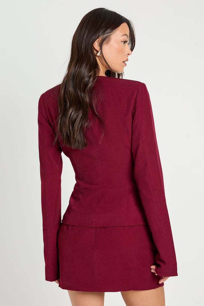 boohoo Dames Hoge getailleerde minirok | Wijn | Maat: 38