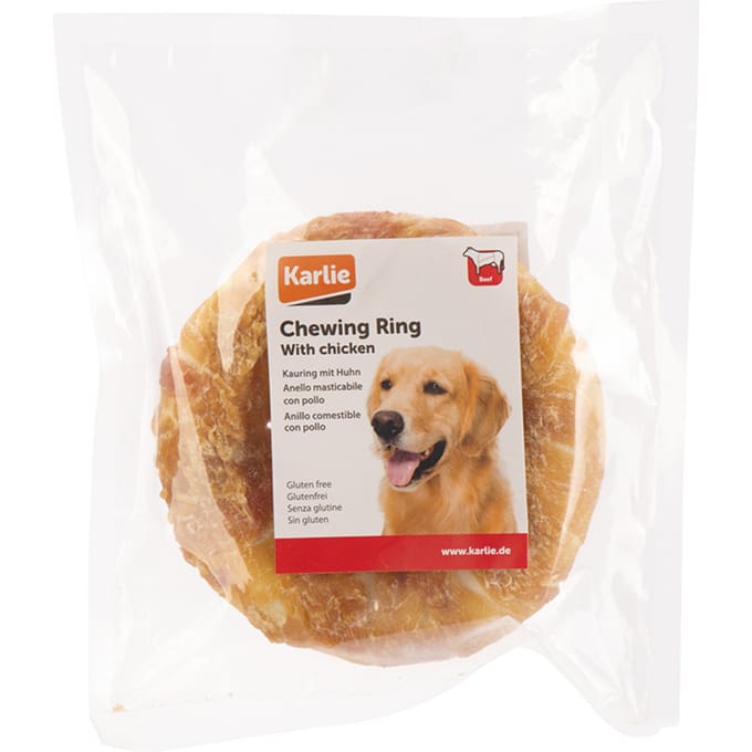 1 x Ø 12,5 cm Karlie kauwring met kipsnack voor honden