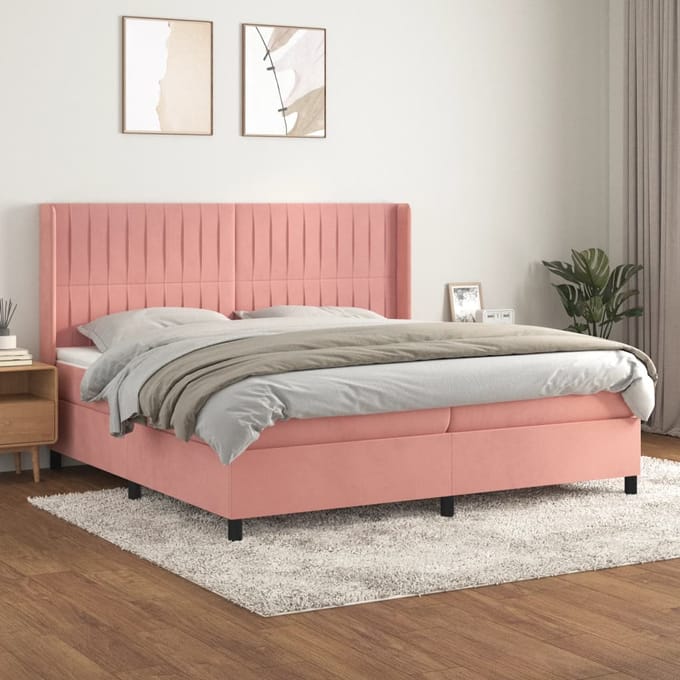 vidaXL - Boxspring - met - matras - fluweel - roze - 200x200 - cm