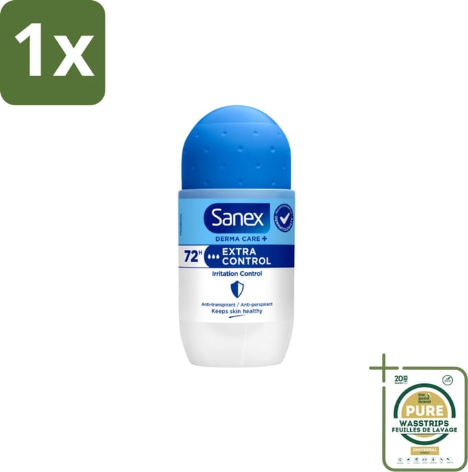 1 x Sanex Deodorant Roller Dermo Extra Control 53 ml- Anti-transpirant Roller - Zweetvermindering - Huidbalans - Aluminiumchloride - Geurvervoeging