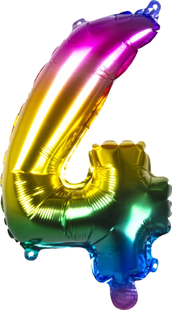 Boland - Folieballon '4' regenboog (36 cm) 4 - Multi - Cijfer ballon
