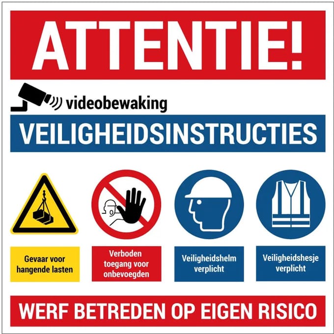 Werf betreden op eigen risico bord | gecoat dibond materiaal | 60 x 60 cm