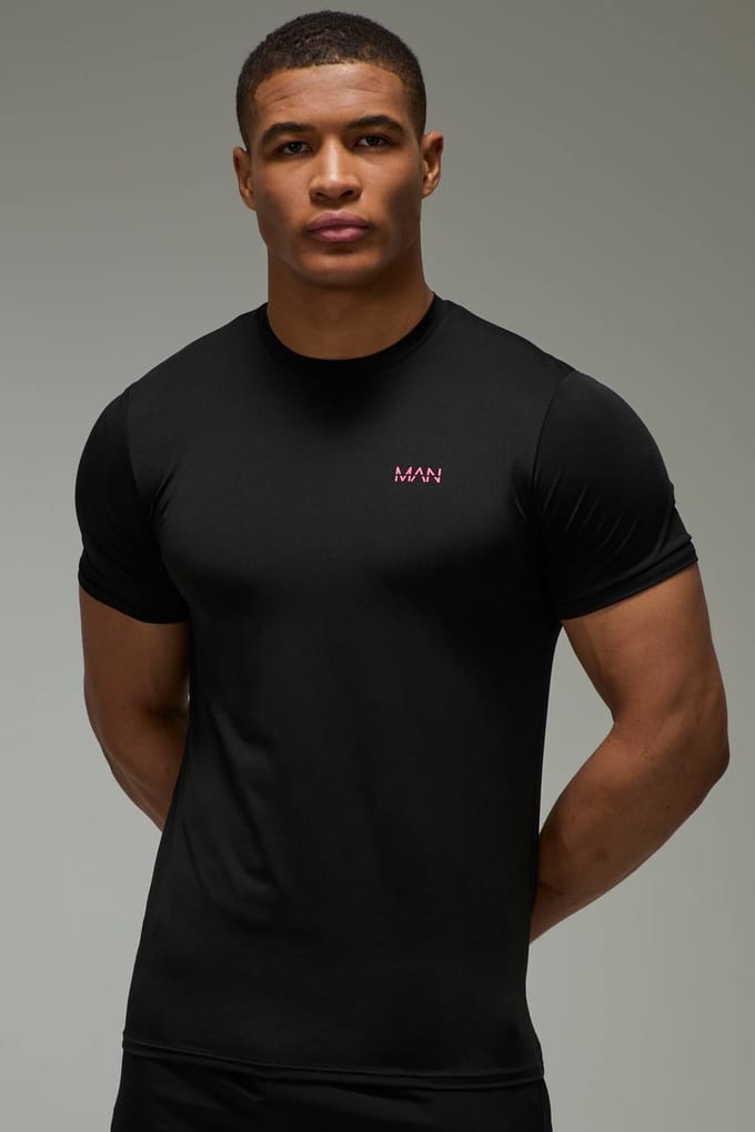 Man Active Performance Regular Fit Neon Logo T-Shirt | Black | Size Medium