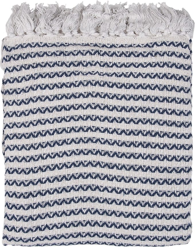 Clayre & Eef Plaid 125x150 cm Beige Blauw Katoen Zigzag