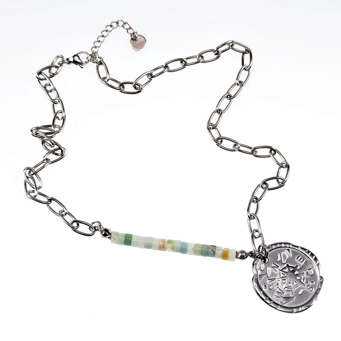 Kompas ketting Dames - Stalen Zilverkleur - Ovale Schakelsketting met Hanger