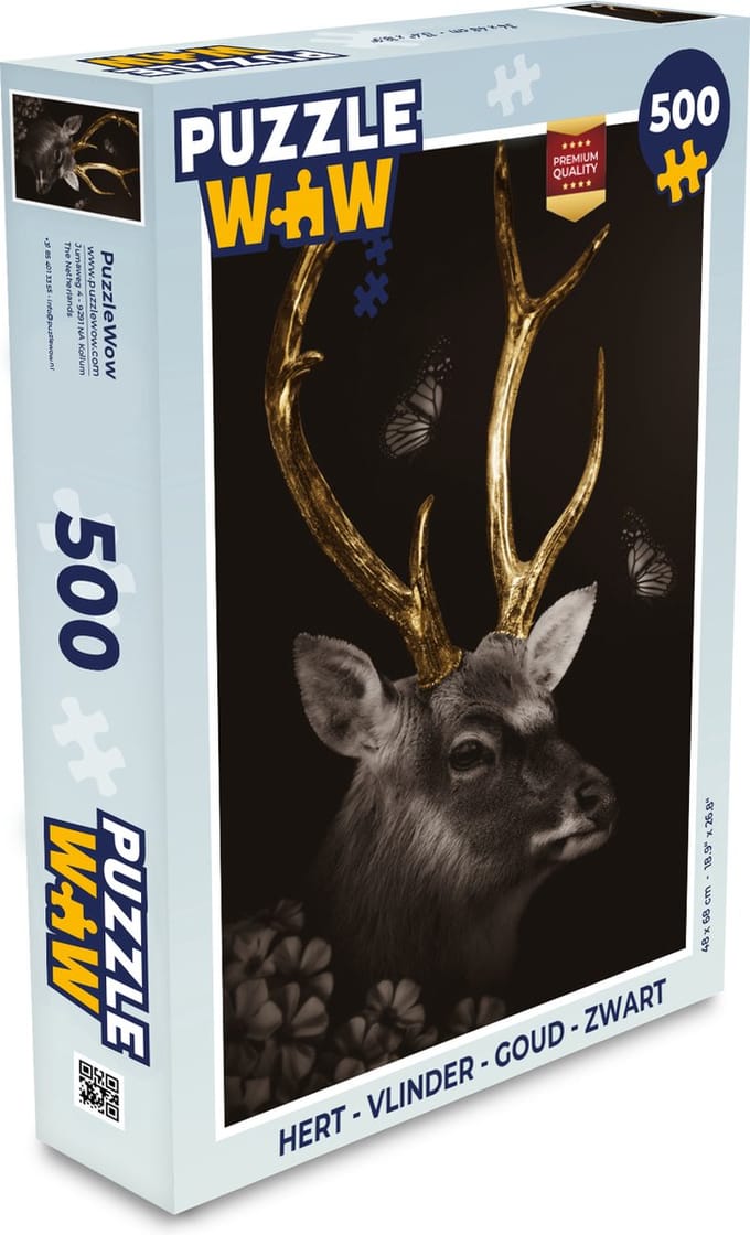 Puzzel Hert - Vlinder - Goud - Zwart - Legpuzzel - Puzzel 500 stukjes