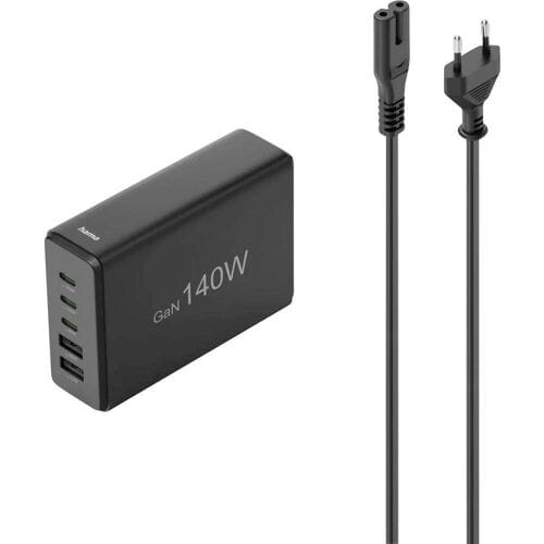 Hama USB-laadstation 140 W USB PD, Quick Charge 2.0, Quick Charge 3.0 Zwart Thuis Qualcomm Quick Charge 3.0, Snellader, GaN, USB Power Delivery (USB-PD)
