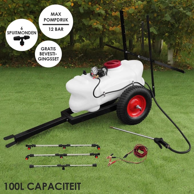 Sproeiwagen getrokken - wit - 100 l - 6 sproeikoppen