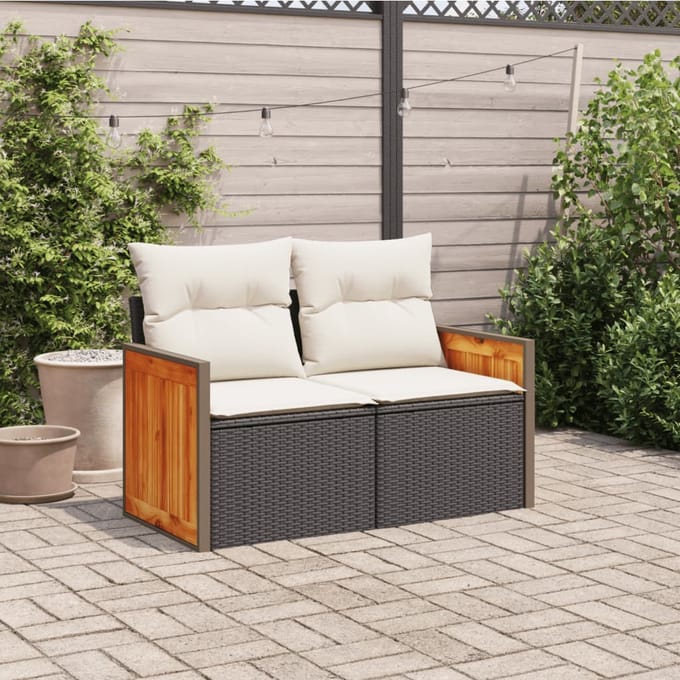 vidaXL - Tuinbank - 2-zits - met - kussens - poly - rattan - zwart