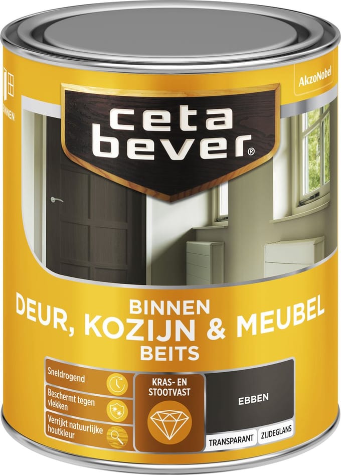 Cetabever - Binnenbeits Deur, Kozijn & Meubel Transparant Zijdeglans - Ebben - 750 Ml