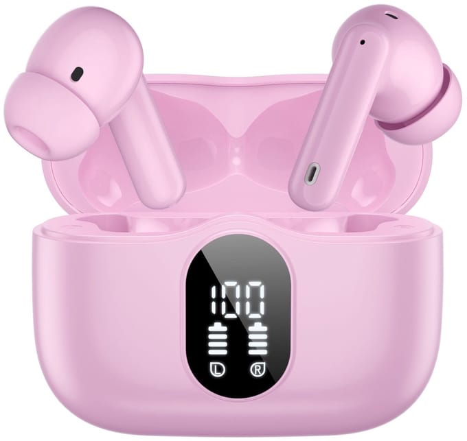 SBG Draadloze Oordopjes - Noise Cancelling - Headset - Bluetooth 5.4 - Earbuds oplaadcase - LED Display - Met Microfoon - Extra dopjes - Roze