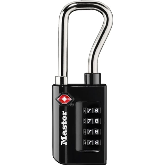 Hangslot Masterlock 4-cijfer combinatie TSA lange beugel zwart 35mm