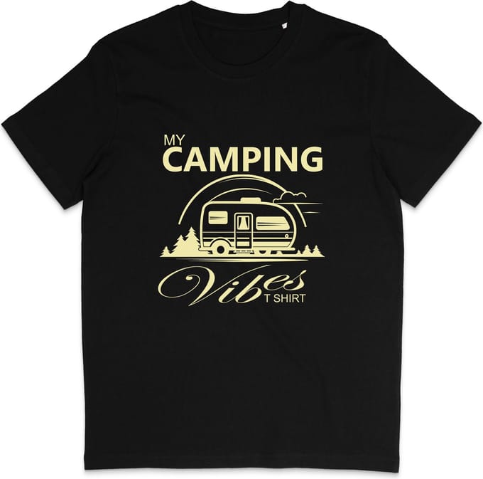 Heren en Dames T Shirt - Kamperen Camping Caravan - Zwart - M