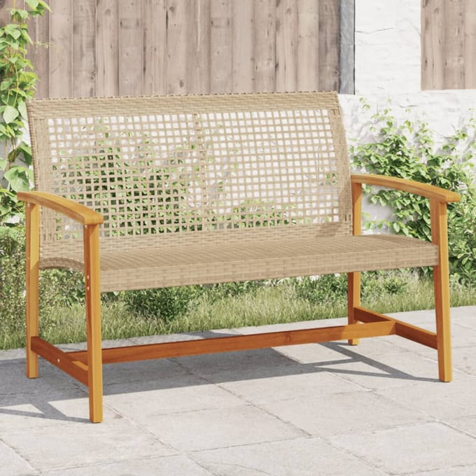 vidaXL - Tuinbank - 112 - cm - poly - rattan - en - acaciahout - beige