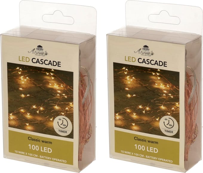 Anna's Collection Kerstverlichting - 2x - daadverlichting - warm wit - 100 lampjes - op batterijen