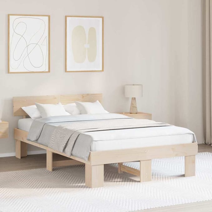 vidaXL - Bedframe - met - hoofdeinde - Naturel - 120 - x - 200 - cm - Massief - grenenhout