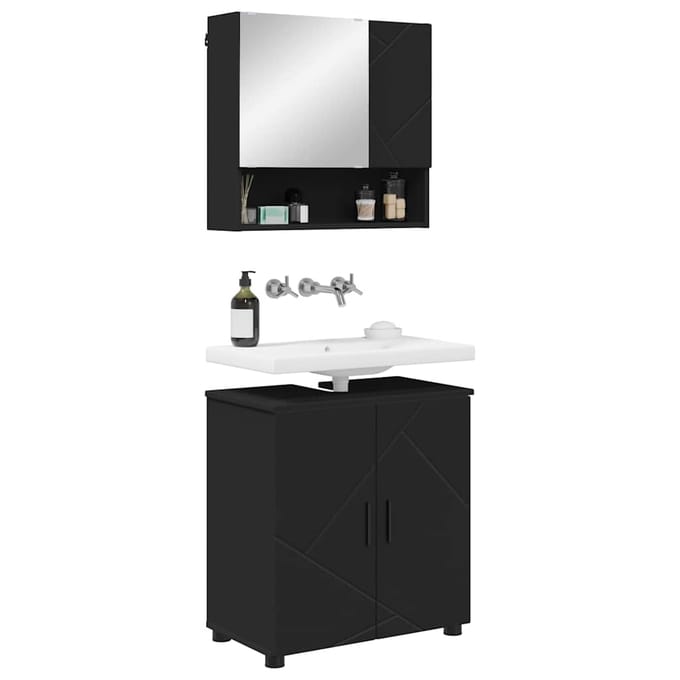 vidaXL - Badkamermeubel - Set - 2 - st - Zwart - 61 - x - 35 - x - 64 - cm