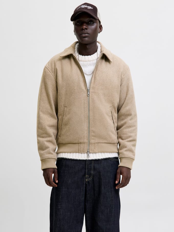 Jack & Jones - Heren Jas zomer Cover Bomber - Beige - Maat S