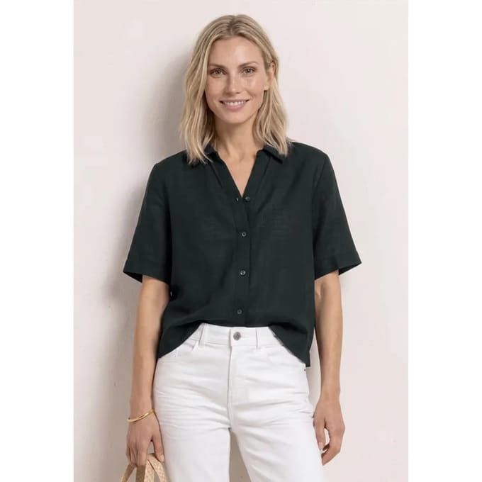 Overhemdblouse met korte mouwen in effen kleur