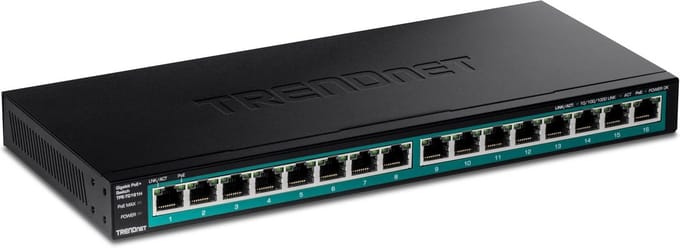PoE+ Switch - Gigabit Switch - Netwerk Uitbreiden - Zonder Ventilator - 16 Poorten - Zwart