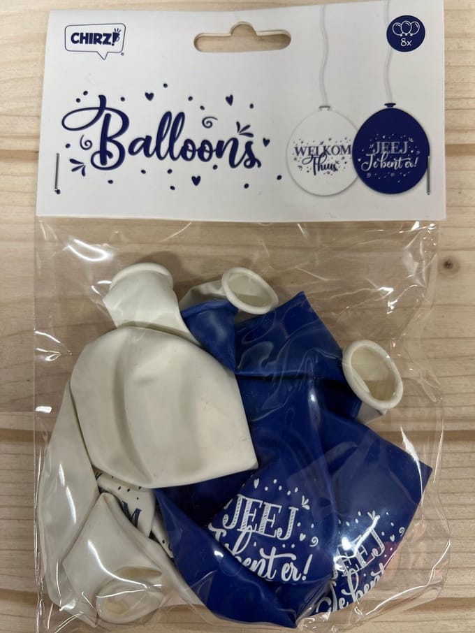 Ballonnen Welkom Thuis - Blauw wit - 8 stuks