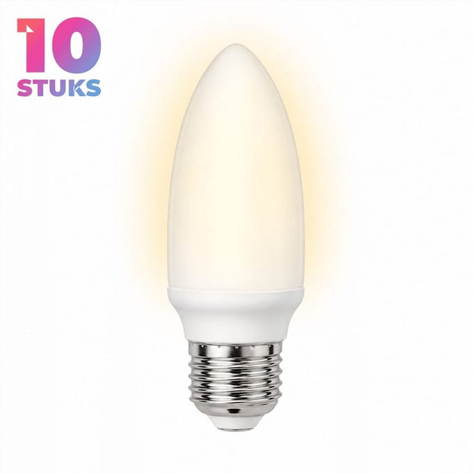 10x Kaarslamp Spaarlamp E27 - 7W - Daglicht (6400K) - 420 lm - 10 jaar - Niet Dimbaar