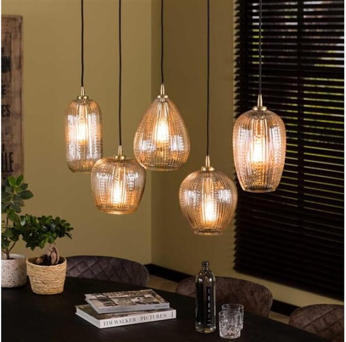 Hanglamp 5L diamond grain mix - Diamond glass