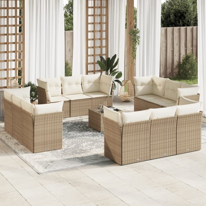 vidaXL - 13-delige - Loungeset - met - kussens - poly - rattan - beige