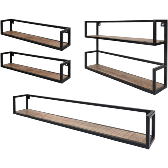 Home67 Set wandplanken vintage 2x 60 cm + 1x 140 cm + 1x duo mangohout