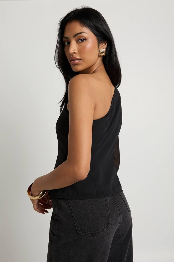 boohoo Dames Chiffon blouse met een schouder | Black | Maat: 6