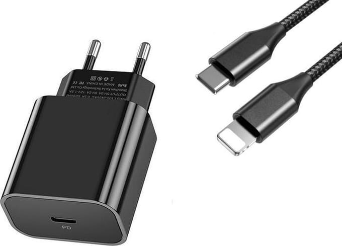 DrPhone LUNAR Black Series - USB-C naar Lightning Snellader - 18W - 1 Meter Kabel