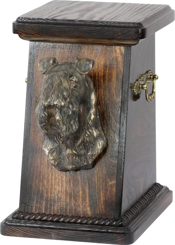 Elegante urn voor Kerry Blue Terrier met hondenbuste ter nagedachtenis