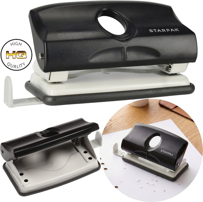 Zwarte plastic perforator voor kantoorpapier, 10 vellen, universeel voor schoolgebruik