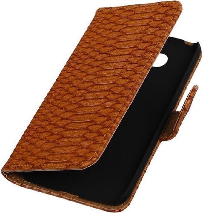 Bruin Slang booktype cover hoesje voor Huawei P8 Lite
