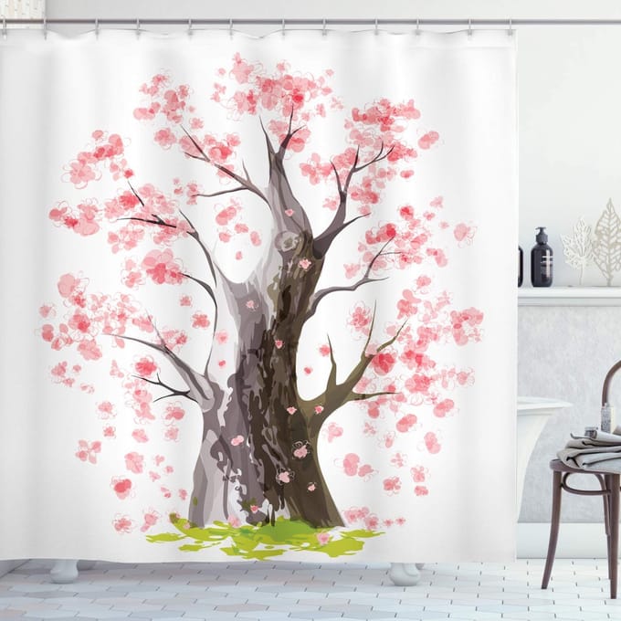 ABAKUHAUS Douchegordijn – Blooming Sakura – 175x240 cm – Polyester