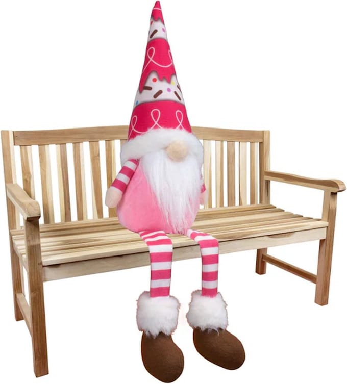 Handgemaakte zittende Gnoom Roze - 47 cm - Kerstdecoratie