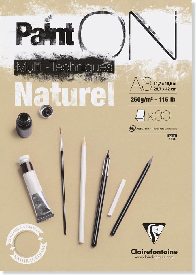 Clairefontaine - Paint ON - Multi-Techniek Pad - Tekenpapier - Schilderpapier -Naturel - A3 - 250 g - 30 vel